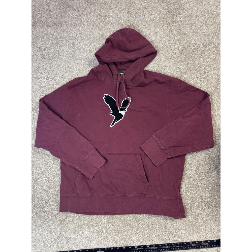American Eagle Mens XXL Hoodie Burgundy Eagle Applique Pullover Sweatshirt